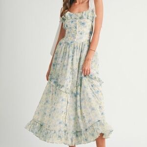 MABLE Floral Printed Shoulder Strap Midi Dress